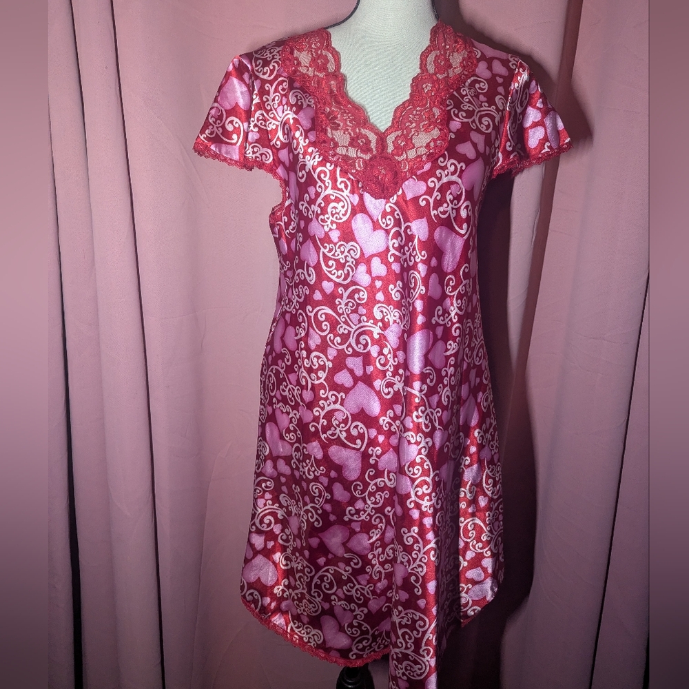 CINEMA ETOILE Lace-Trim Pink Satin Chemise M (8/10)